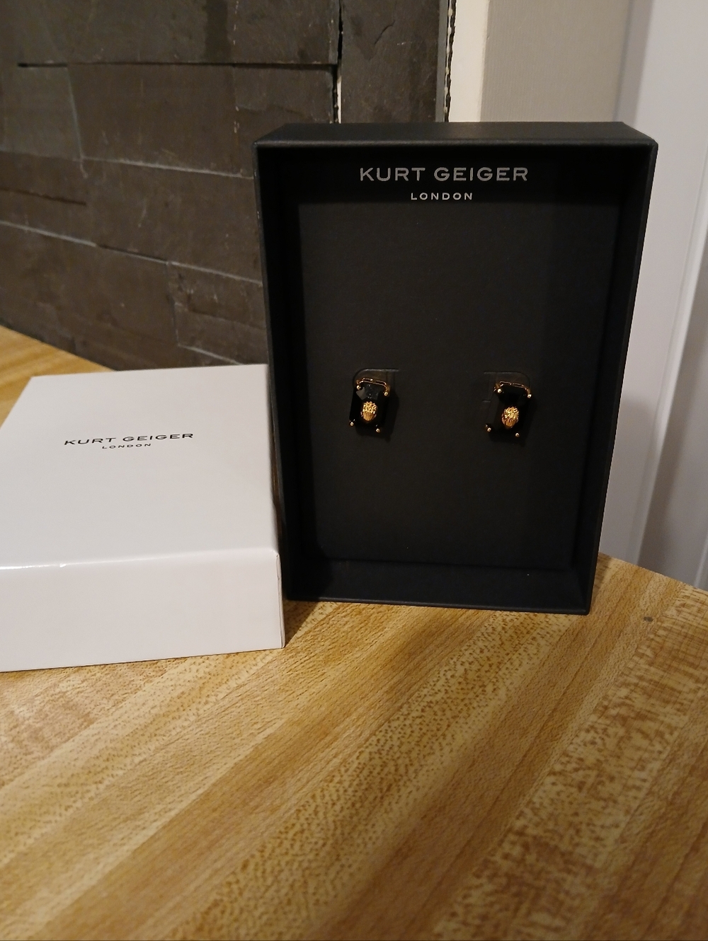 Kurt Geiger NWT/NIB Black & Gold Stud Earrings